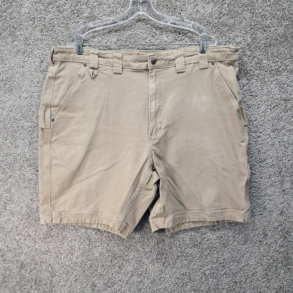 Duluth Trading Co Flex Fire Hose Mens 44 Khaki Tan Canvas Work Utility Shorts